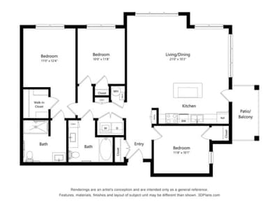 Architectural floor plan of a residential unit layout