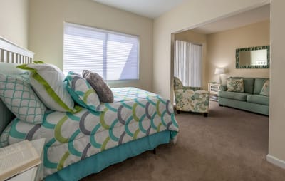 Comfortable private resident room with a sitting area