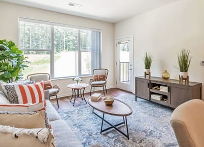 Bright and inviting common area in a senior living facility