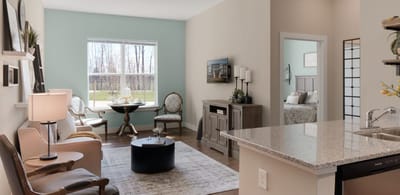 Bright and inviting common area in assisted living facility