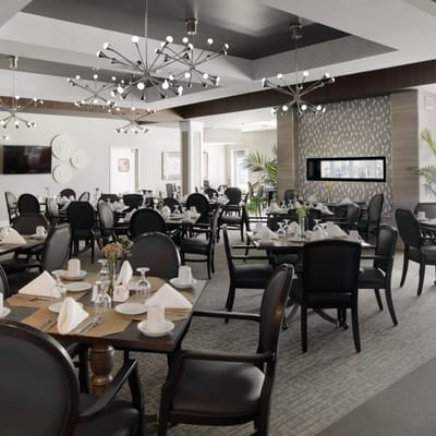 Dining room set elegantly for a meal