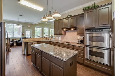 Bright, modern kitchen area in an assisted living facility