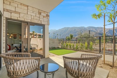 Outdoor seating area with mountain views