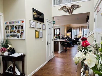 Interior view of a welcoming common area with residents