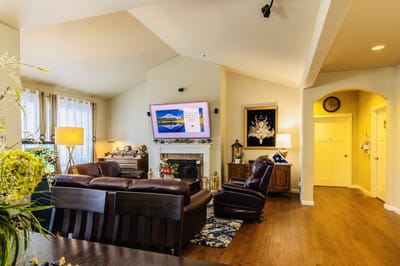Bright and inviting common area with seating
