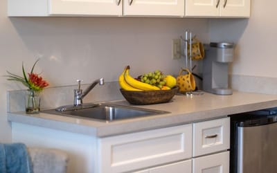 Fruit bowl on a kitchen countertop in an interior space