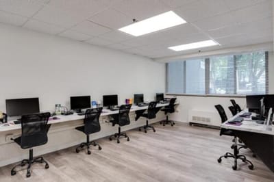 Interior view of a computer work area in the facility