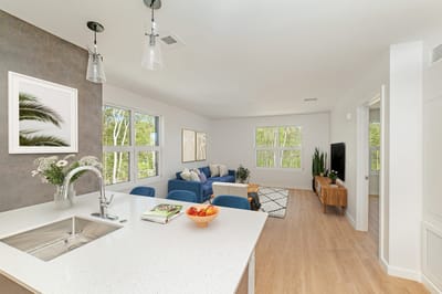 Bright and modern common area with a living space