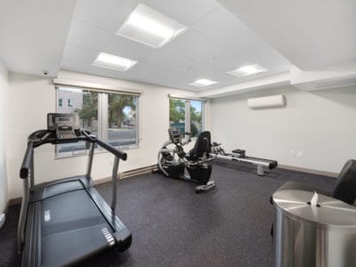 Interior view of a gym with exercise equipment