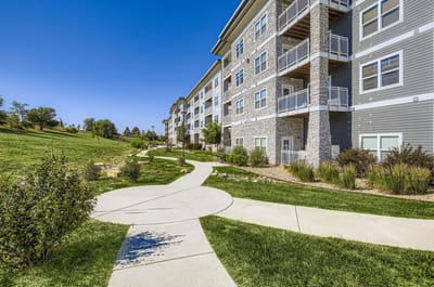 Pathway leading to the Peakview Trails Apartments