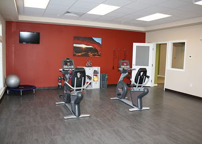 Fitness area with exercise equipment
