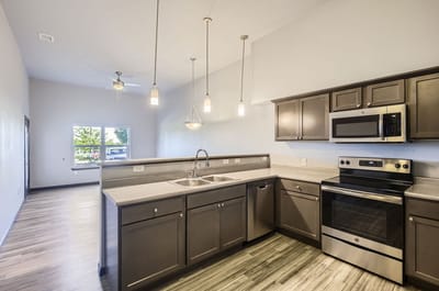Modern kitchen interior in a senior living apartment