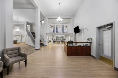 Bright and welcoming lobby area of the facility