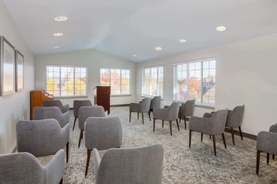 Bright interior of a common area with seating