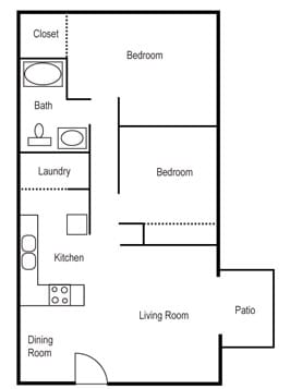Architectural floor plan of a two-bedroom unit