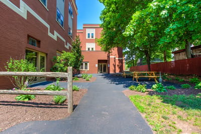 Pathway leading to the entrance of Nathan Hale Apartments