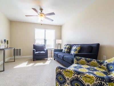 Cozy interior of a resident living room with seating
