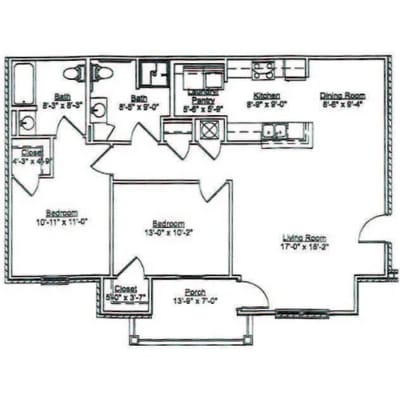 Architectural floor plan of a resident unit