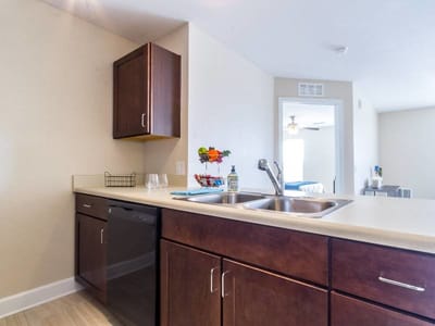 Interior view of a kitchen space in a resident unit