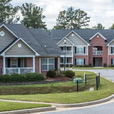 Exterior view of assisted living facility buildings