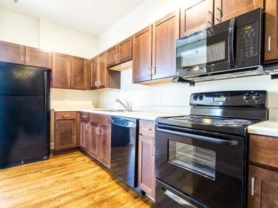Bright kitchen interior with modern appliances