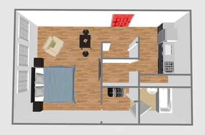 Architectural floor plan of a resident unit layout