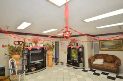 Bright common area decorated for a celebration