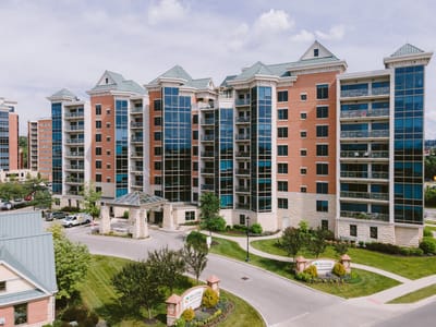 Aerial view of a senior living facility building
