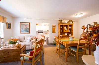Cozy common area with seating and dining space