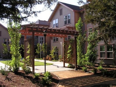 Beautiful outdoor area with pergola and greenery