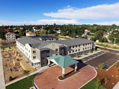 Aerial view of Vineville Tower and surrounding area.