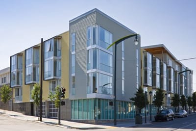 Modern exterior view of a multi-story building.
