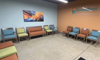 Seating area in a brightly colored interior