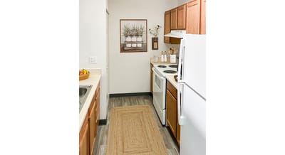A well-decorated kitchen in a senior apartment