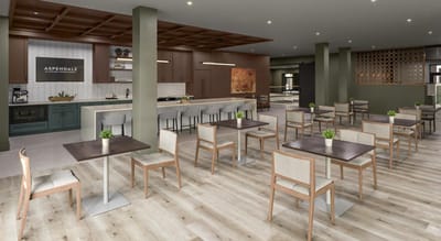 Modern dining area with tables and chairs