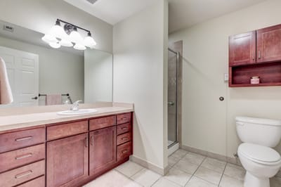 Well-lit bathroom with modern fixtures