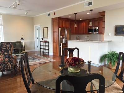 Bright interior of a cozy living area with kitchen