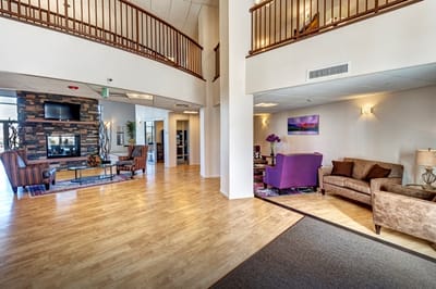 Bright and spacious lobby area with comfortable seating