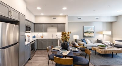 Stylish interior of a resident apartment with a dining area