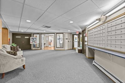 Interior view of the facility's common area with mailboxes