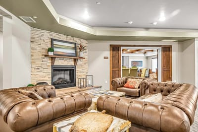 Cozy common area with comfortable seating and fireplace