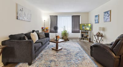 Cozy interior living space with a sofa and decor