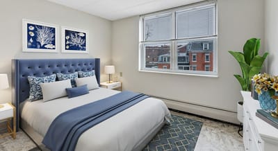 Brightly lit bedroom with a cozy design