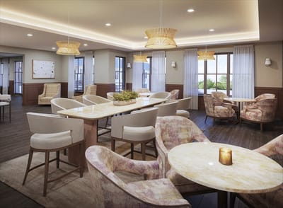 Bright dining area with modern furniture and natural light
