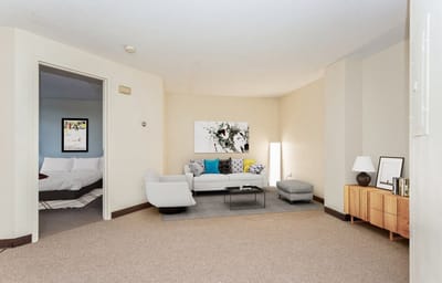 Bright living room area with modern furnishings