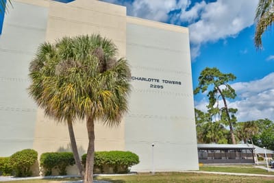 Exterior of a building with palm trees