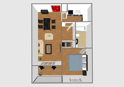Architectural floor plan of living unit layout.