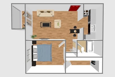 Aerial view of a floor plan layout.
