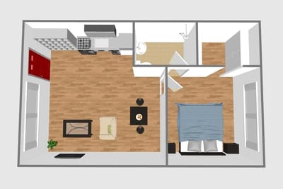 Architectural floor plan layout of a living unit.