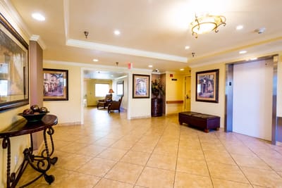Welcoming interior lobby with decorative artwork